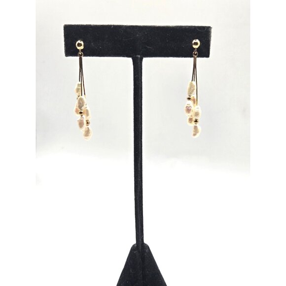 Vintage 14K Gold Baroque Freshwater Pearl Dangle Earrings - Picture 3 of 9